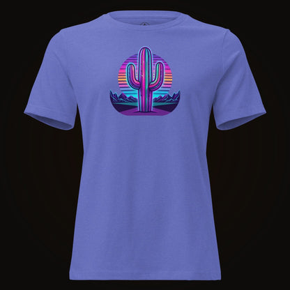 Heather True Royal tee with the Neon Saguaro Synthwave graphic