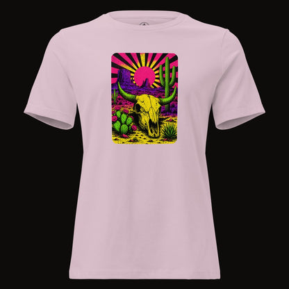 Light Violet tee with the Neon Skull Sunburst Desert graphic
