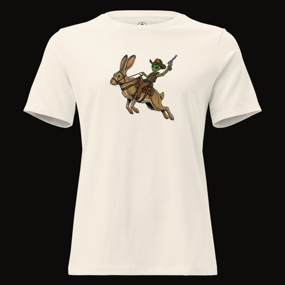 Natural tee with the Alien Cowboy Jack Rabbit graphic