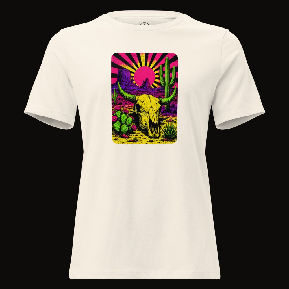 Natural tee with the Neon Skull Sunburst Desert graphic