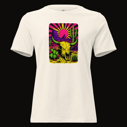 Natural tee with the Neon Skull Sunburst Desert graphic