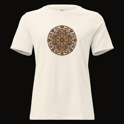 Natural tee with the Desert Bloom Mandala graphic