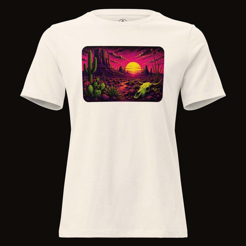 Natural tee with the Blacklight Desert Skull Sunset graphic