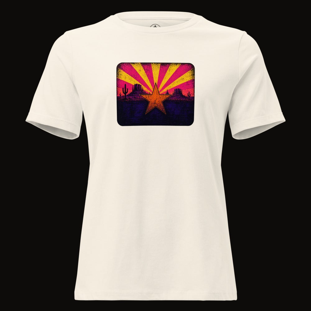 Natural tee with the Neon Arizona Flag Star graphic
