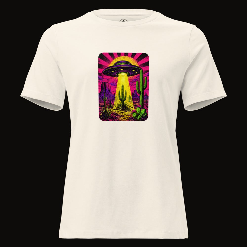 Natural tee with the Neon Beam Desert UFO graphic