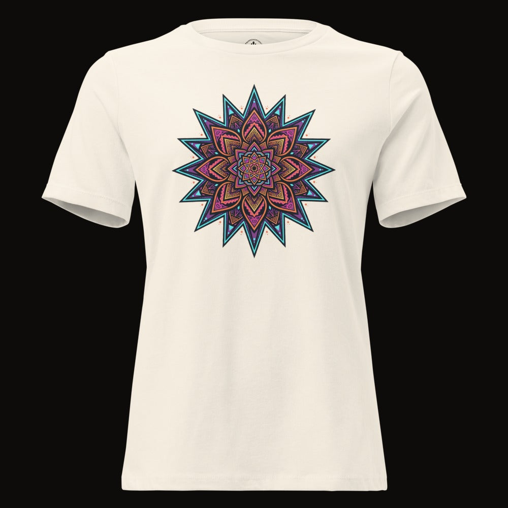Natural tee with the Neon Mandala Star graphic