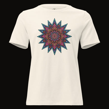 Natural tee with the Neon Mandala Star graphic