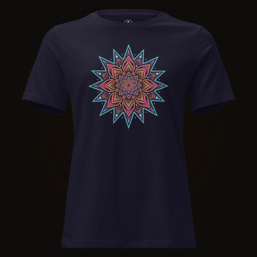 Navy tee with the Neon Mandala Star graphic
