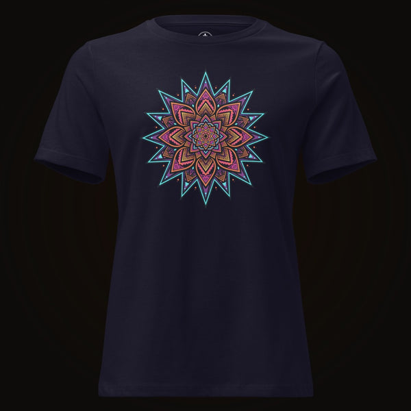 Navy tee with the Neon Mandala Star graphic