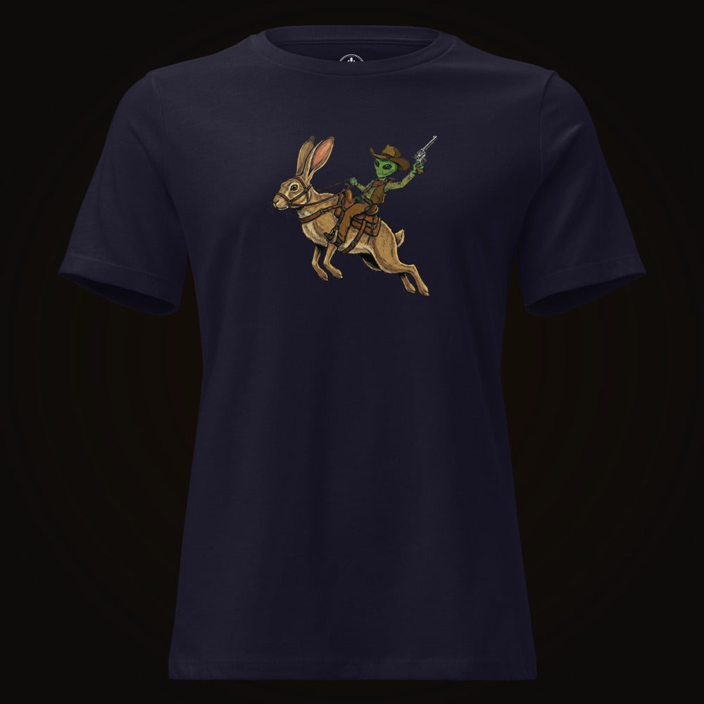 Navy tee with the Alien Cowboy Jack Rabbit graphic