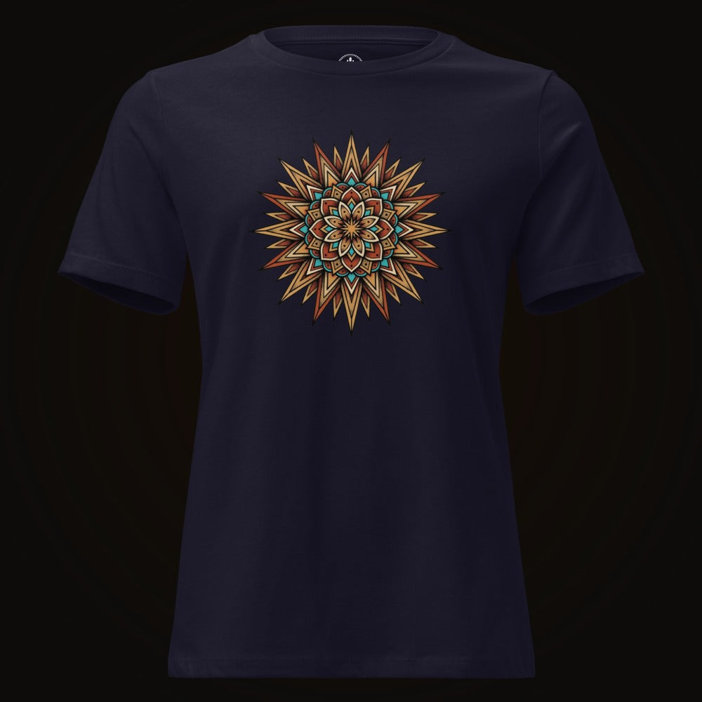 Navy tee with the Desert Sun Mandala graphic