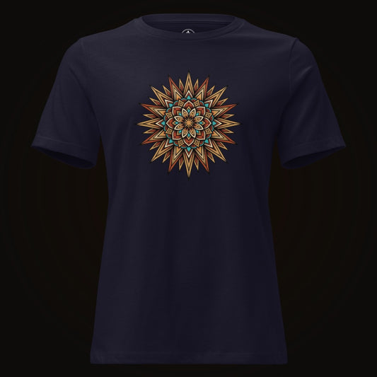 Navy tee with the Desert Sun Mandala graphic