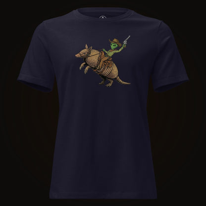 Navy tee with the Alien Cowboy Armadillo Rider graphic