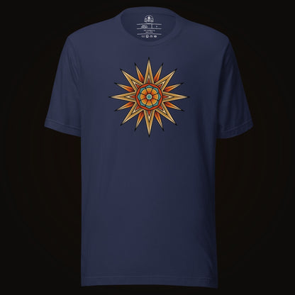 Navy tee with the Compass Star Mandala graphic