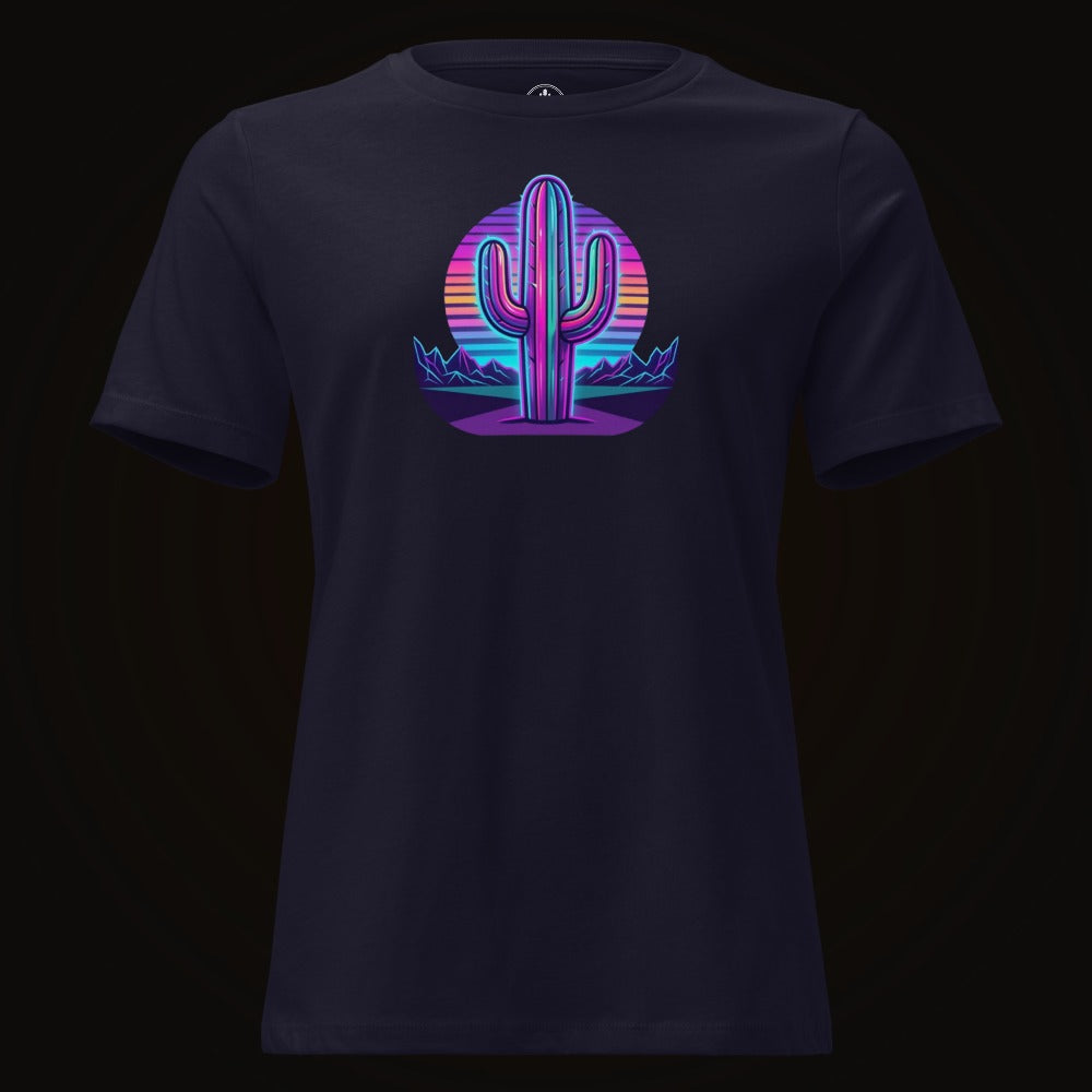 Navy tee with the Neon Saguaro Synthwave graphic