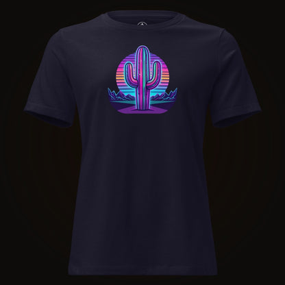 Navy tee with the Neon Saguaro Synthwave graphic
