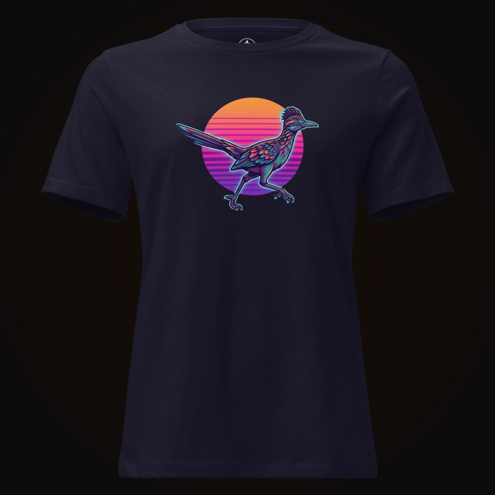 Navy tee with the Synthwave Roadrunner Sunset graphic