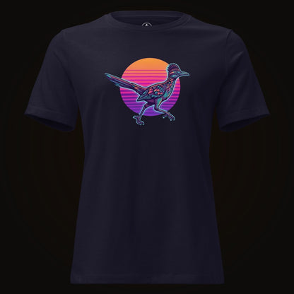 Navy tee with the Synthwave Roadrunner Sunset graphic