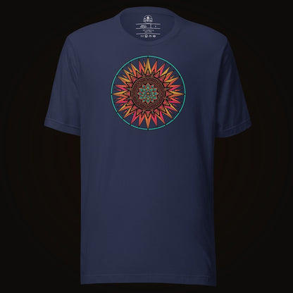 Navy tee with the Sunset Mandala graphic