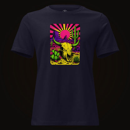 Navy tee with the Neon Skull Sunburst Desert graphic