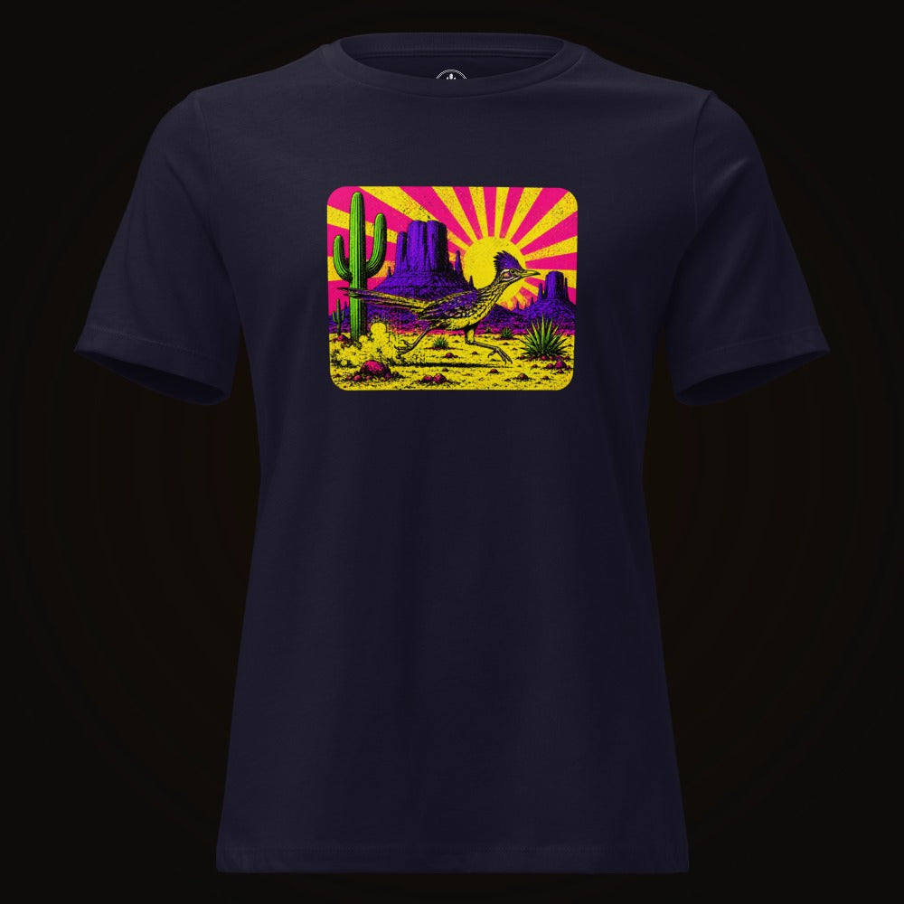 Navy tee with the Neon Roadrunner Monument Valley graphic