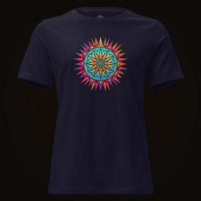 Navy tee with the Neon Gradient Mandala graphic