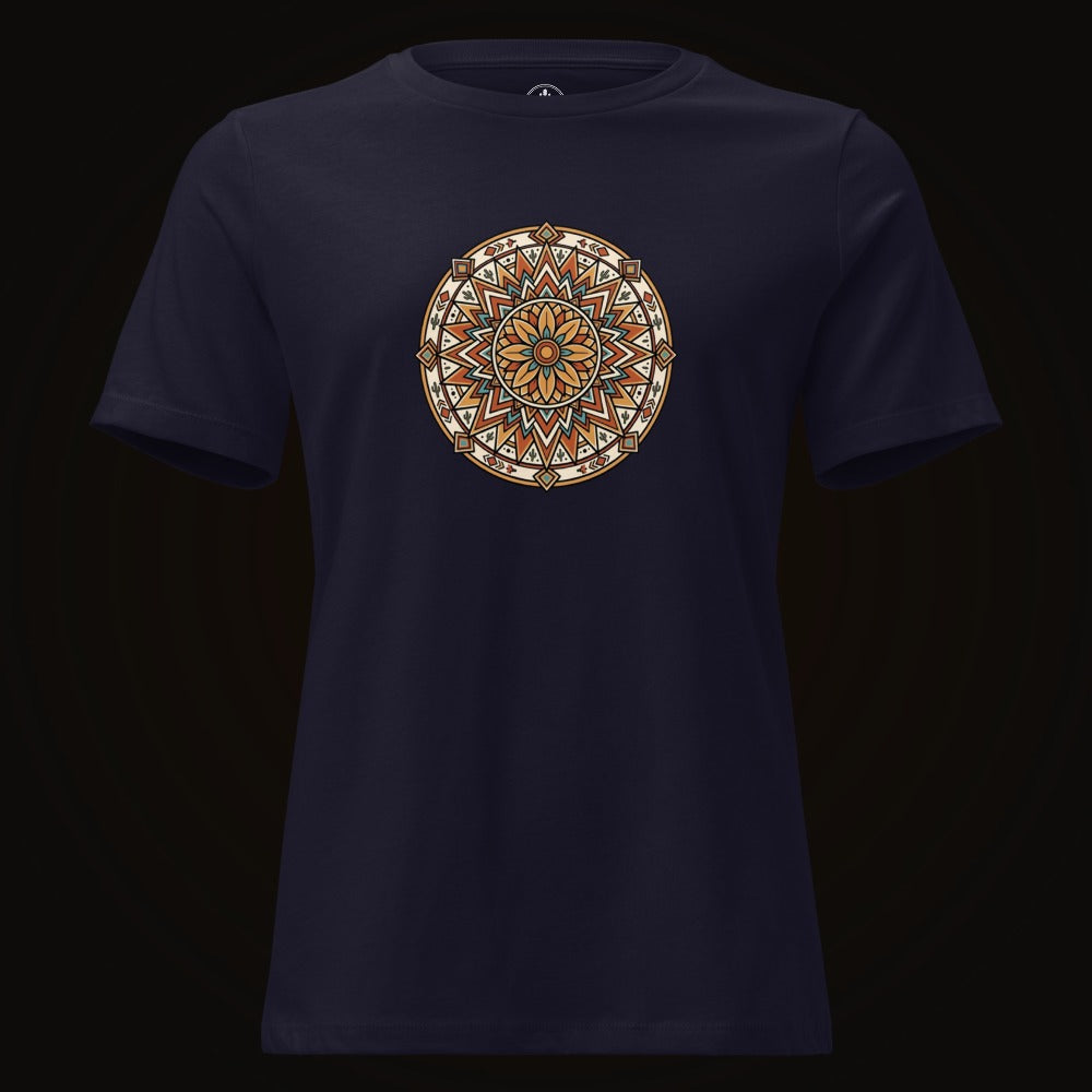 Navy tee with the Desert Bloom Mandala graphic