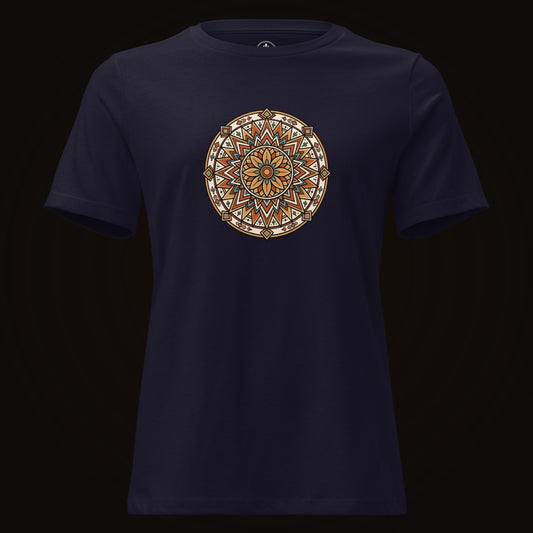 Navy tee with the Desert Bloom Mandala graphic
