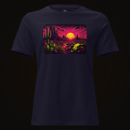 Navy tee with the Blacklight Desert Skull Sunset graphic