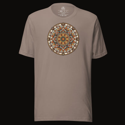 Pebble tee with the Desert Sunburst Mandala graphic