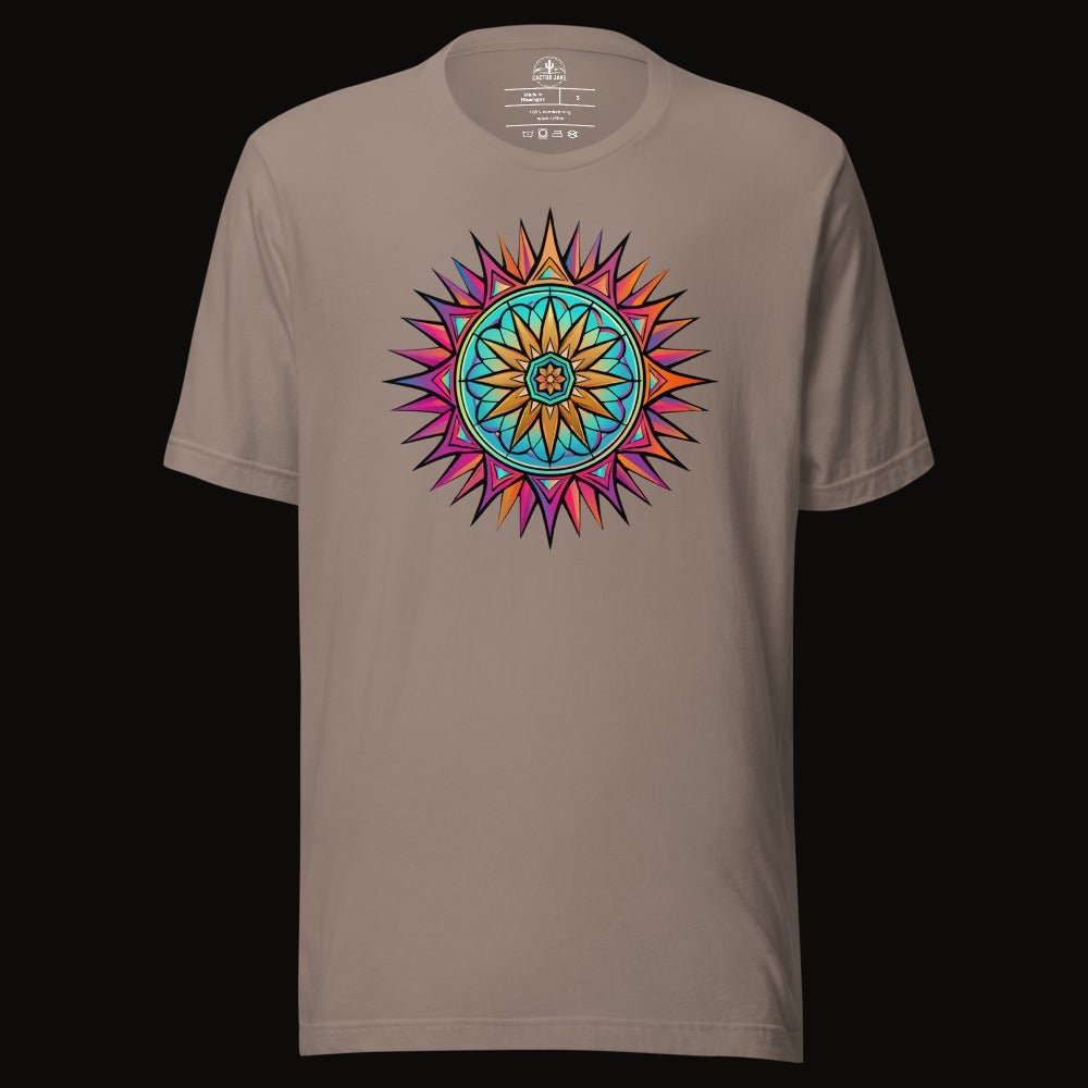 Pebble tee with the Neon Gradient Mandala graphic
