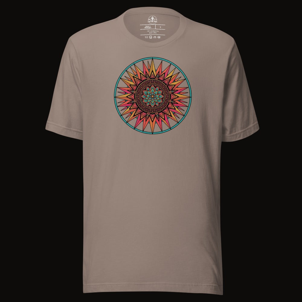 Pebble tee with the Sunset Mandala graphic