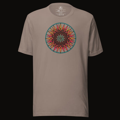 Pebble tee with the Sunset Mandala graphic