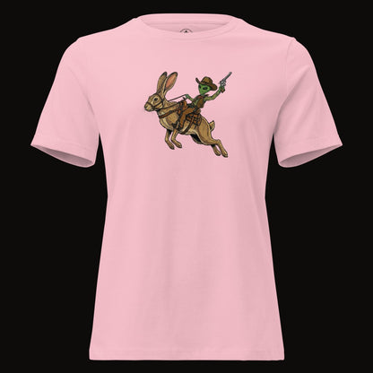 Pink tee with the Alien Cowboy Jack Rabbit graphic