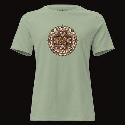Sage tee with the Desert Bloom Mandala graphic