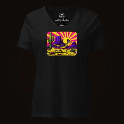 Solid Black Blend V-neck tee with the Neon Roadrunner Monument Valley graphic
