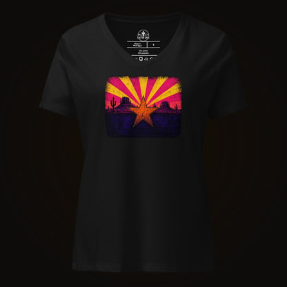 Solid Black Blend V-neck tee with the Neon Arizona Flag Star graphic