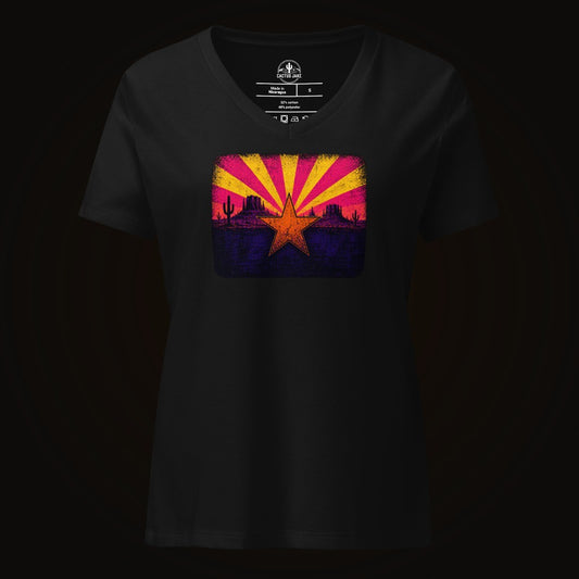 Solid Black Blend V-neck tee with the Neon Arizona Flag Star graphic