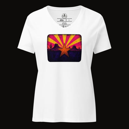 Solid White Blend V-neck tee with the Neon Arizona Flag Star graphic