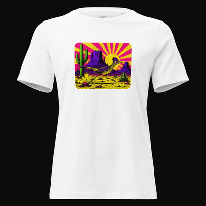 White tee with the Neon Roadrunner Monument Valley graphic