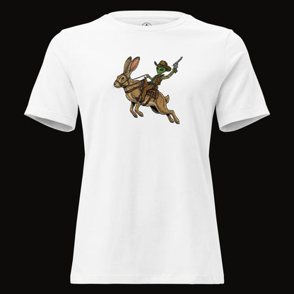 White tee with the Alien Cowboy Jack Rabbit graphic