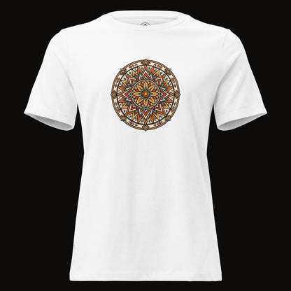 White tee with the Desert Bloom Mandala graphic